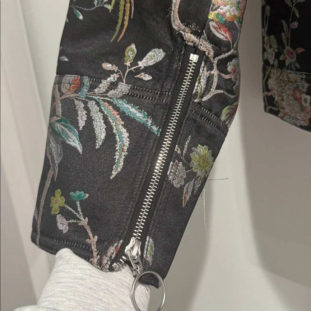 H&M Black Floral Denim Jacket Oversized Cropped Statement Botanical Print - Picture 6 of 7